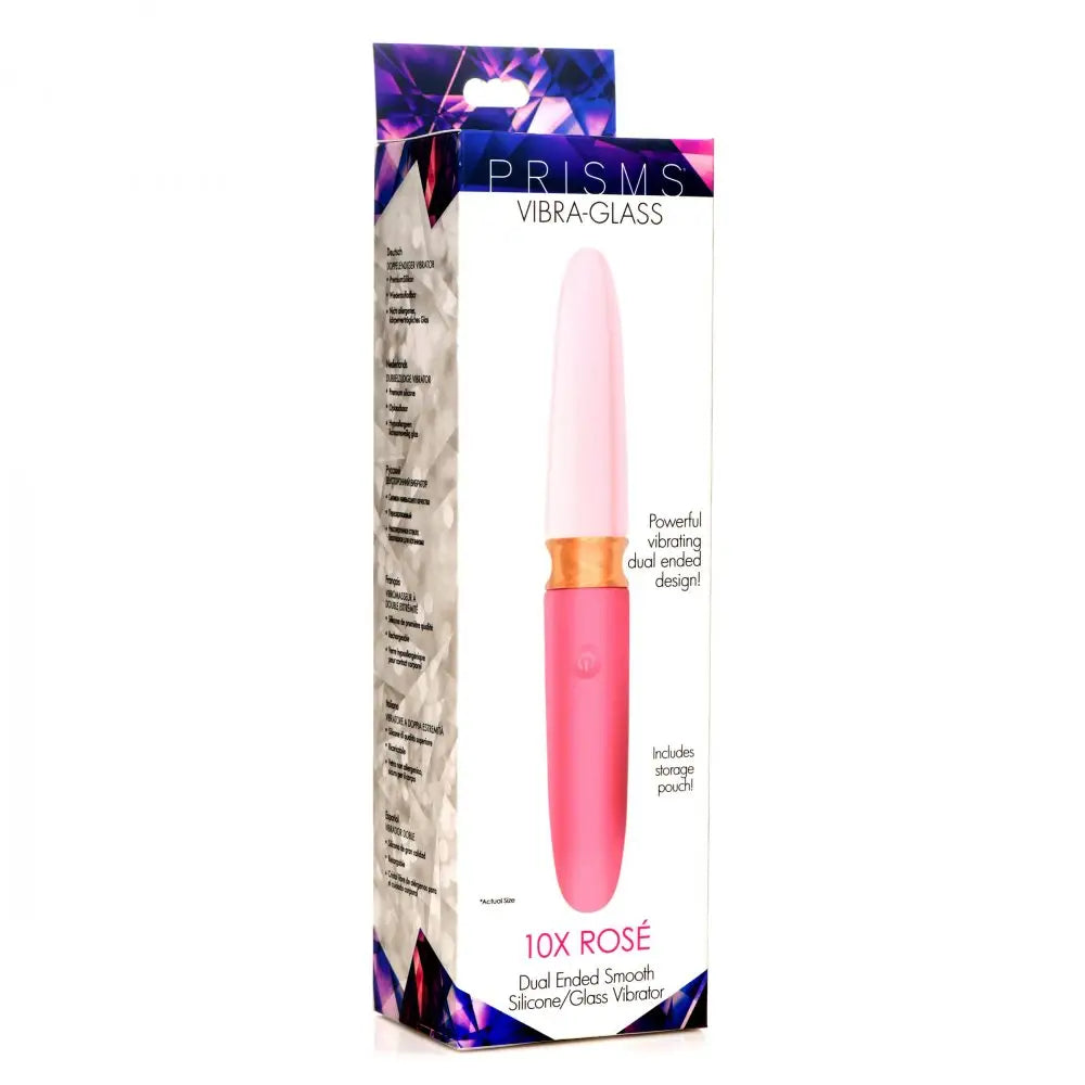 Prisms® 10X Rosé Dual Ended Smooth Silicone and Glass Vibrator - Pink
