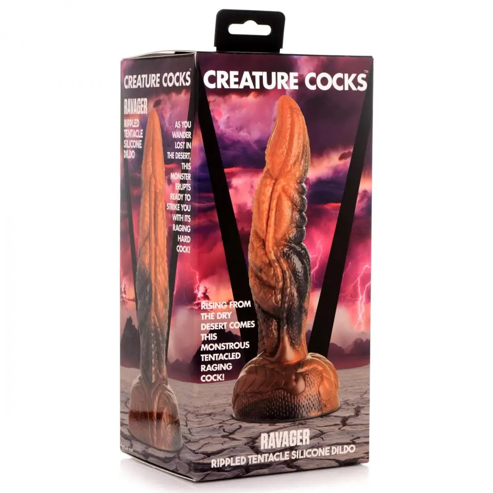Ravager Rippled Tentacle Silicone Dildo - Orange