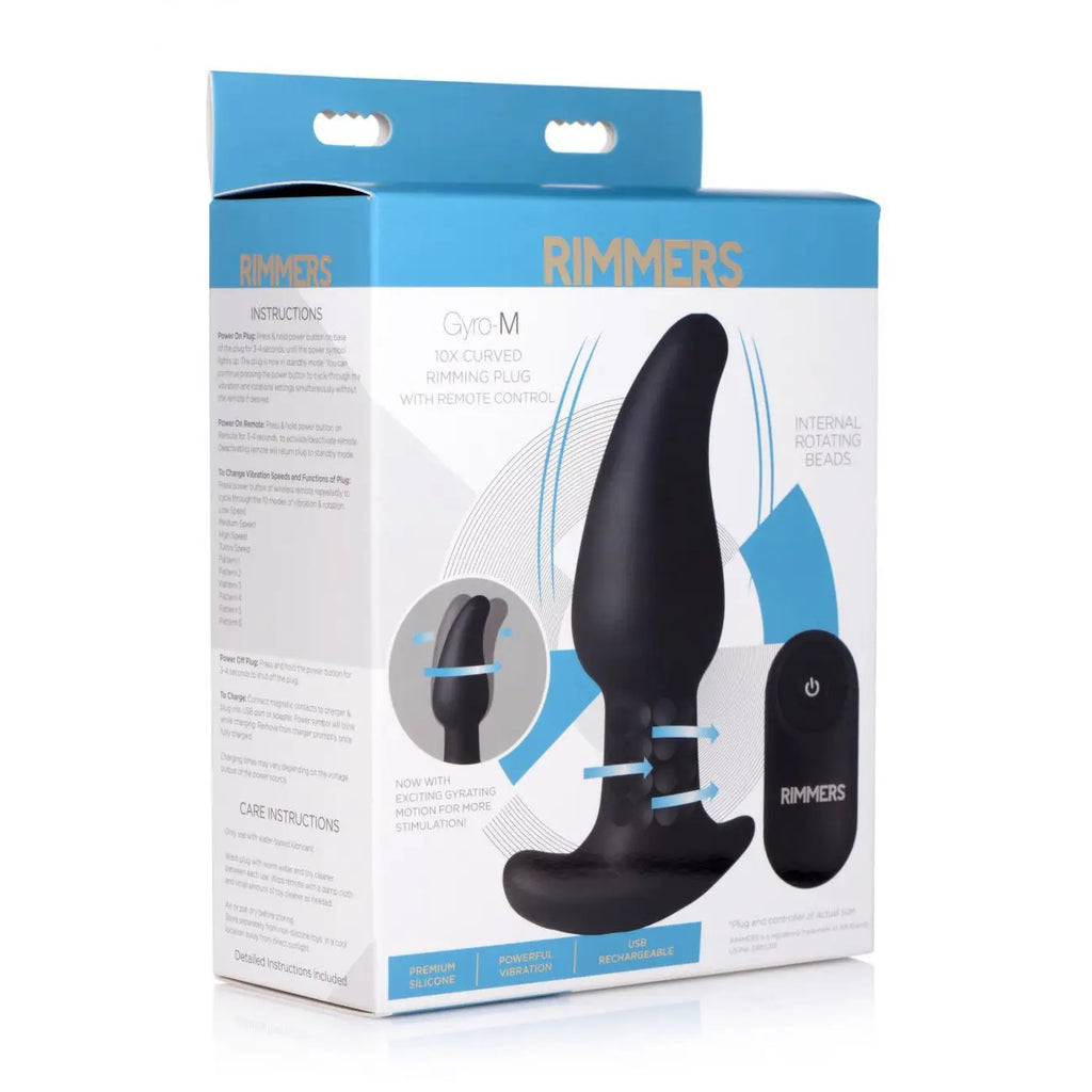 Rimmers™ Gyro - M 10X Curved Rimming Plug With Remote - Black - Butt