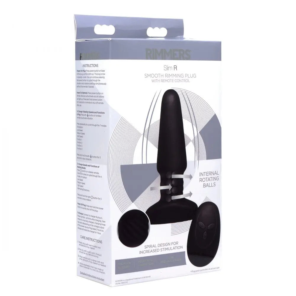 Rimmers™ Slim R Smooth Rimming Plug w/Remote - Black - Butt