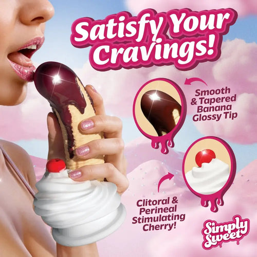 XR Brands® Simply Sweet Chocolate Dipped Banana Split Silicone Dildo – Suction Base G-Spot Curve Multicolor