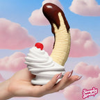 XR Brands® Simply Sweet Chocolate Dipped Banana Split Silicone Dildo – Suction Base G-Spot Curve Multicolor