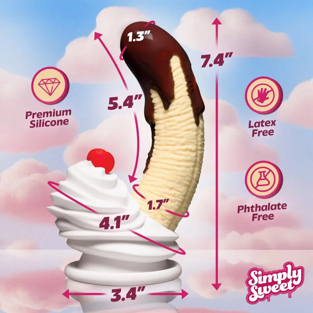 XR Brands® Simply Sweet Chocolate Dipped Banana Split Silicone Dildo – Suction Base G-Spot Curve Multicolor