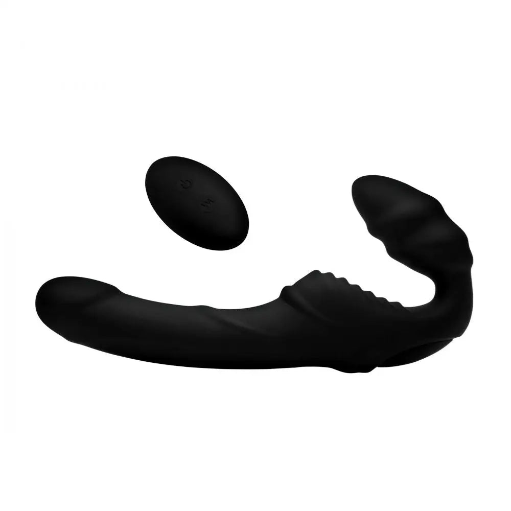 Strap U® Pro Rider 9X Vibrating Silicone Strapless On with Remote Control - Black - Dildo