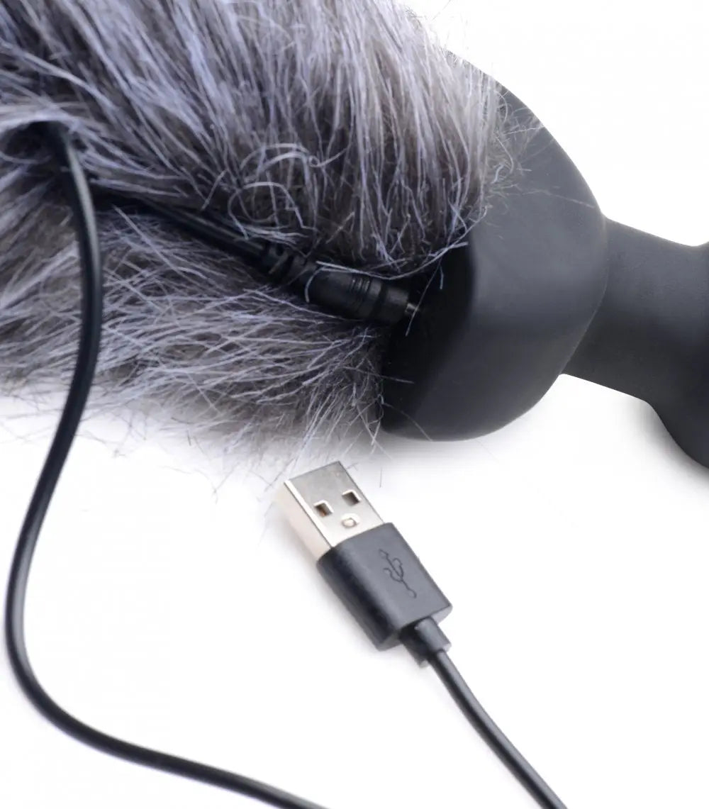 Tailz® Grey Fox Tail Vibrating Butt Plug - Gray