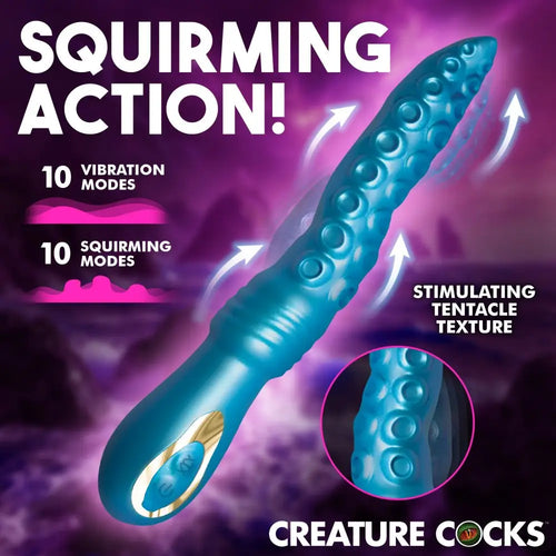 XR Brands® Tenta-Squirm Squirming & Vibrating Silicone Vibrator | Dual Motor | Fantasy Blue
