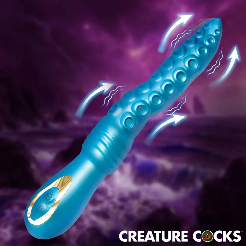 XR Brands® Tenta-Squirm Squirming & Vibrating Silicone Vibrator | Dual Motor | Fantasy Blue