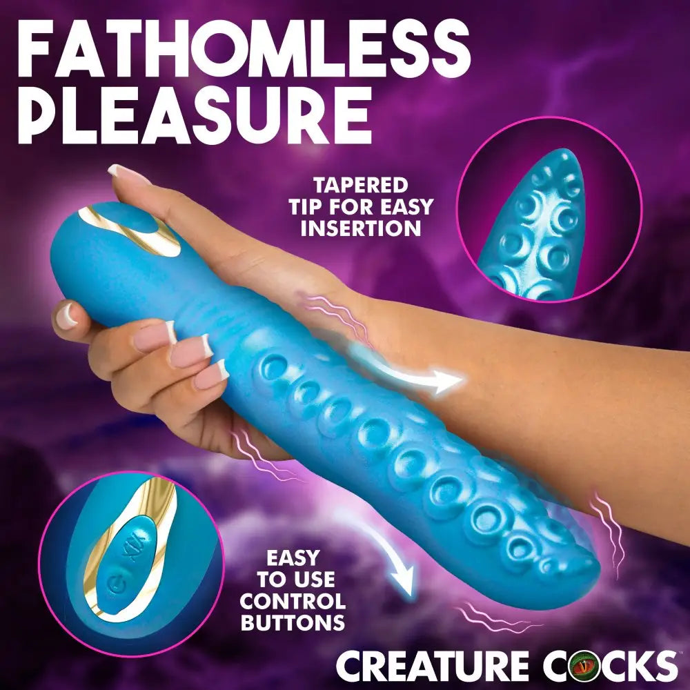 XR Brands® Tenta-Squirm Squirming & Vibrating Silicone Vibrator | Dual Motor | Fantasy Blue