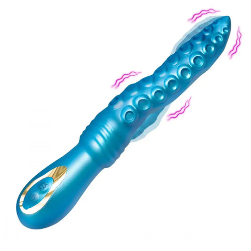XR Brands® Tenta-Squirm Squirming & Vibrating Silicone Vibrator | Dual Motor | Fantasy Blue