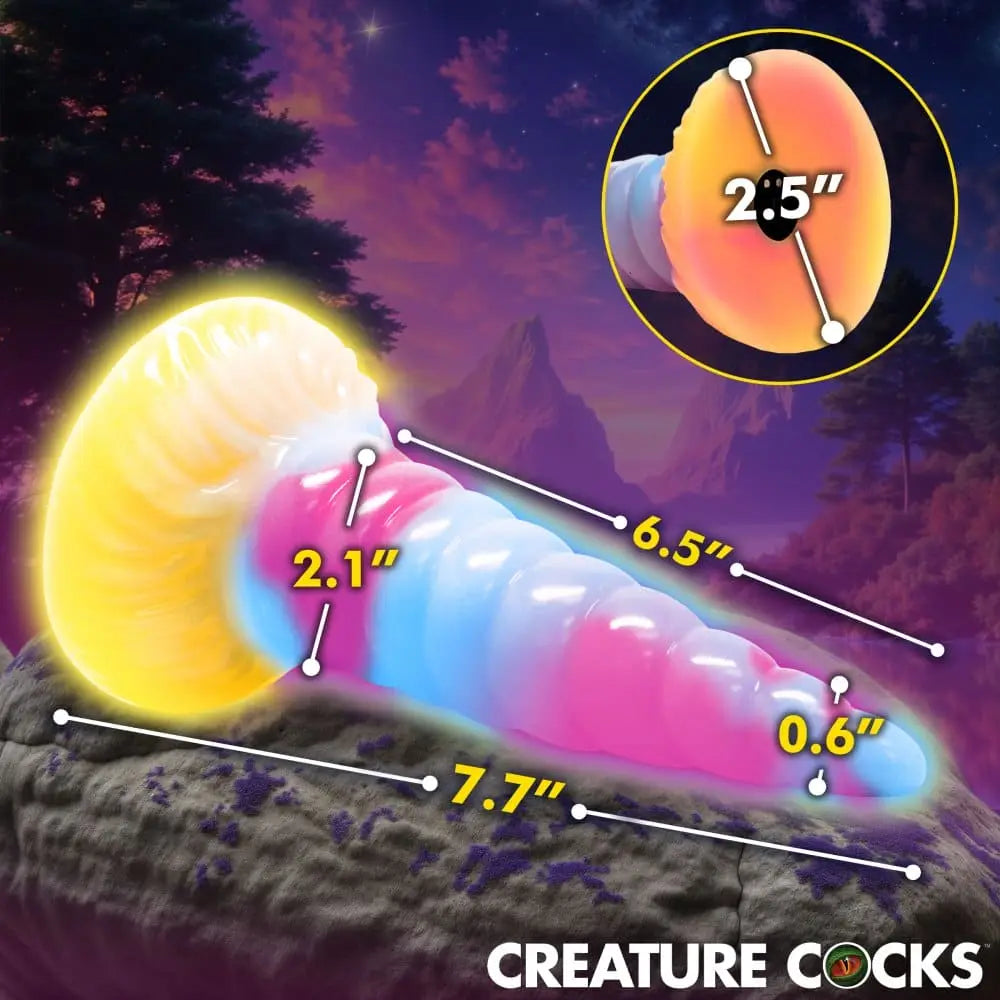 XR Brands® Unicorn Glow-in-the-Dark Vibrating Silicone Dildo - Rolik®