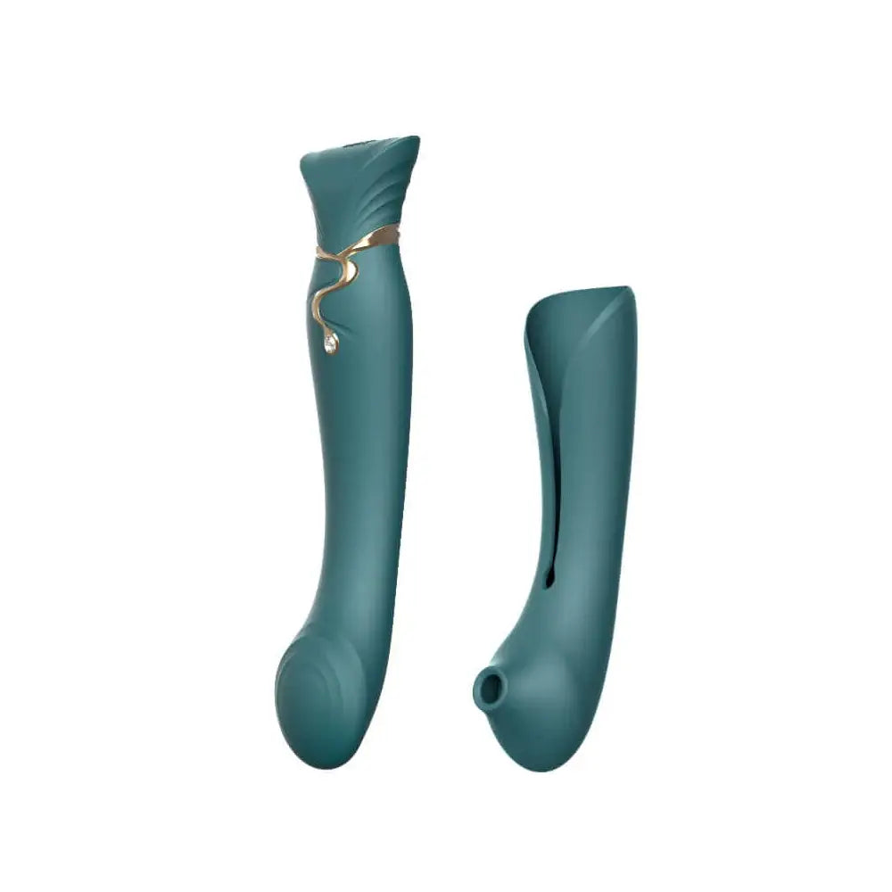 Queen G - Spot PulseWave Vibrator with Suction Sleeve - Green