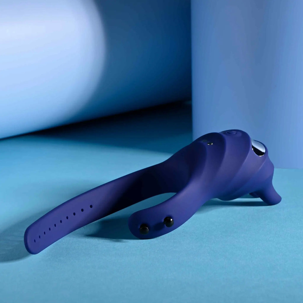 Adjustable Fun Ring Rechargeable Vibrating C-Ring with Remote - Blue