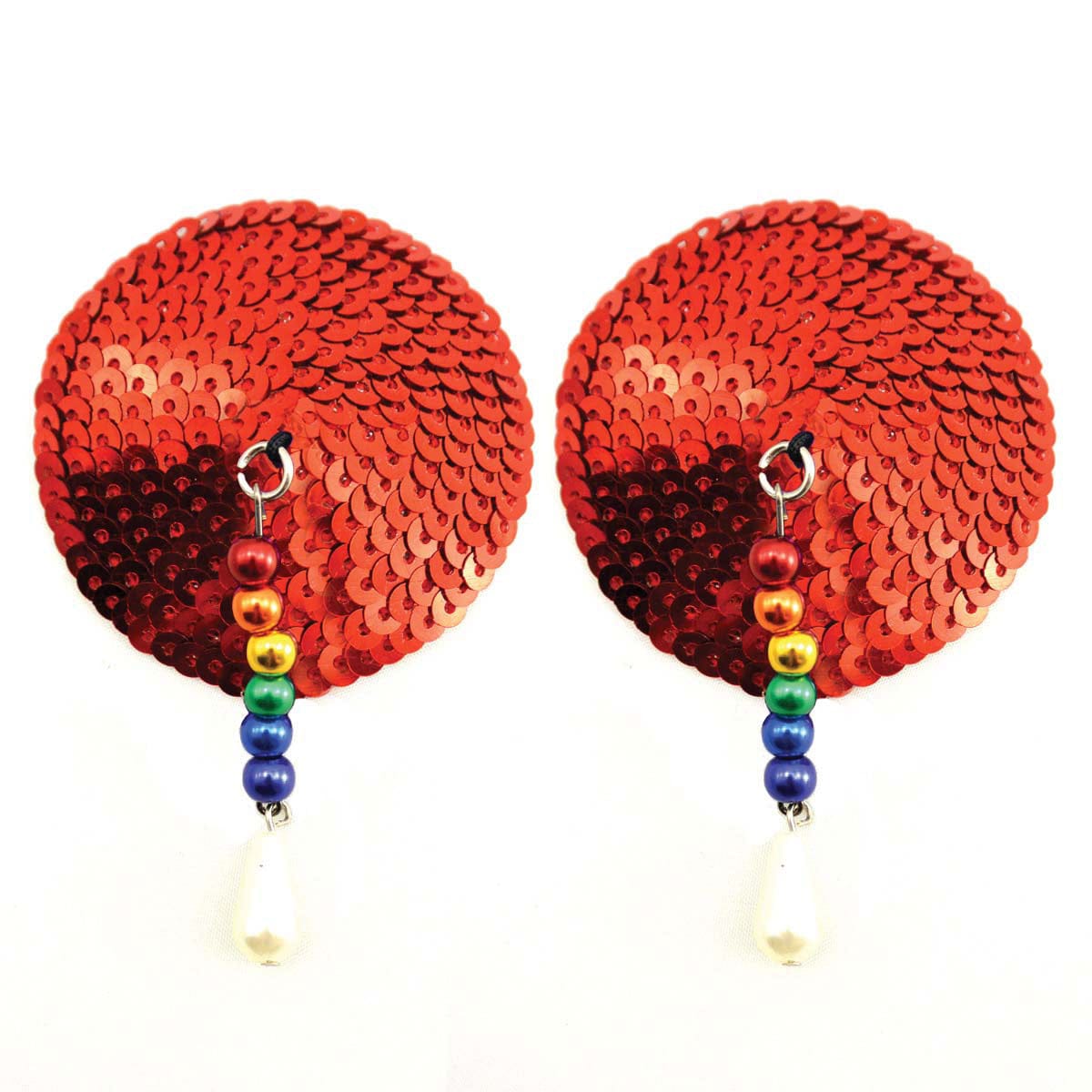 Round Red Sequin Pasties w/ Rainbow Beads by Bijoux de Nip - rolik
