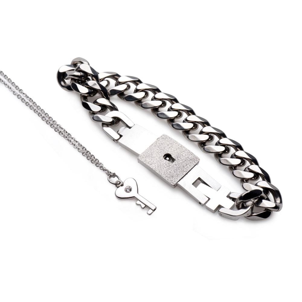 XR Brands® Master Series™ Chained Locking Bracelet and Key Necklace - Rolik®