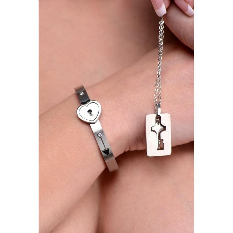 Heart Lock Bracelet And Key Necklace For Couples
