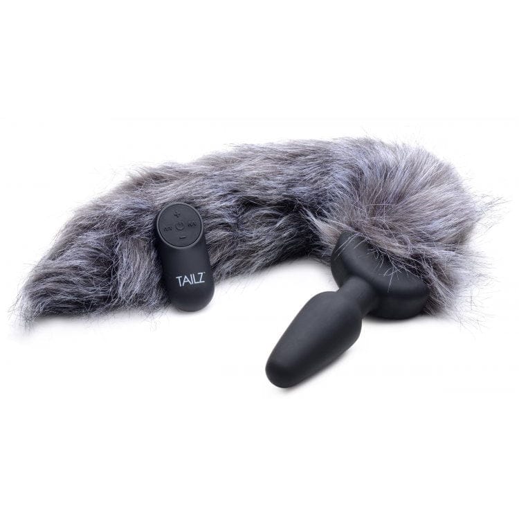 XR Brands® Tailz™ Grey Fox Tail Vibrating Butt Plug - Rolik®