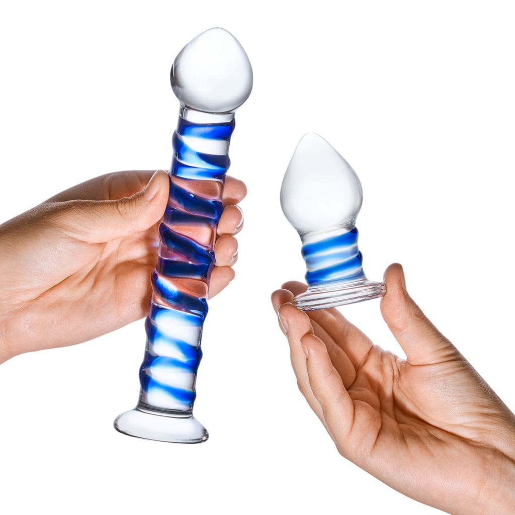 gläs Double Penetration Glass Swirly Dildo & Butt Plug Set - Rolik®